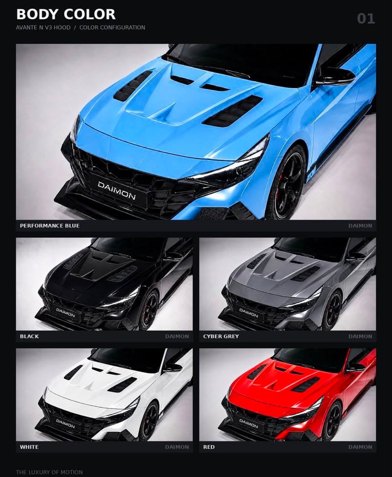 Hyundai Elantra 2021+ V3 Carbon and FRP Hood | DAIMON | PRE-ORDER